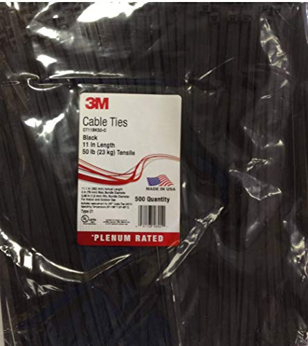 3M Standard Cable Tie, Black/Nylon, 50 lbs. Tensile, 11 inches, Pack of 500