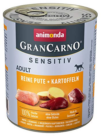 animonda GranCarno Hunde Nassfutter Sensitiv Reine Pute + Kartoffeln (6 x 800g), getreidefreies Hundenassfutter ohne Zucker, für ausgewachsene Hunde, mit frischen fleischigen Zutaten