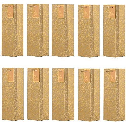 Pack of 10 noble bottle gift bags gold for wine sparkling wine and champagne 36 cm x 12 cm x 10 cm - 14.17 x 4.72 x 3.94
