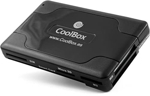 CoolBox CRE065 - Card Reader Externo, Lee DNI Electrónico 4.0, Tarjetas SIM, SD, MMC, MicroSD, SDHC, SDXC. Incluye Hub USB2.0 de 3 puertos. Lector de Tarjetas Externo USB de Color Negro