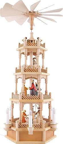 Theo Lorenz 4-Tier pirámide Figuras de la Natividad de Colores - 230 Volt eléctricos - 72cm / 28 Pulgadas - Auténtico alemán Erzgebirge pirámides de Navidad