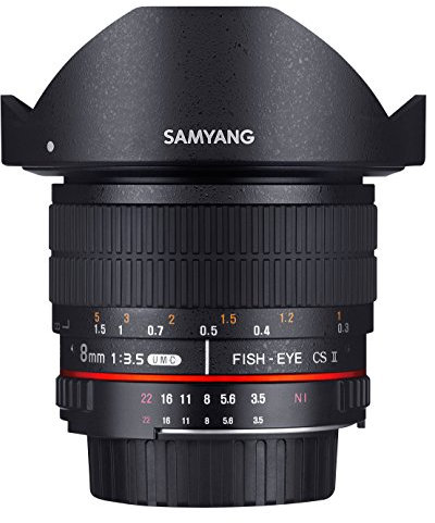 Samyang F1121910101 - Objetivo fotográfico DSLR para Fuji X (Distancia Focal Fija 8mm, Apertura f/3.5-22 UMC, Ojo de Pez, CSII), Negro