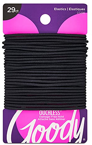 Goody Ouchless Womens Elastic Hair Tie - 29 Count, Black - 2MM for Fine to Medium Hair - Pain-Free Hair Accessories for Women Perfect for Long Lasting Braids, Ponytails and More