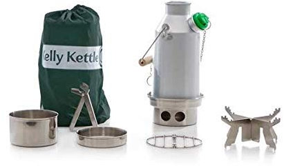 Kelly Kettle 'Trekkeur BASIC KIT 0.6ltr Aluminium kettle + Acier Cuisinier Ensemble + Acier Pot-Support. Éco-bouilloire et Camping Poêle en one. Faites bouillir l’eau rapidement sur le terrain.