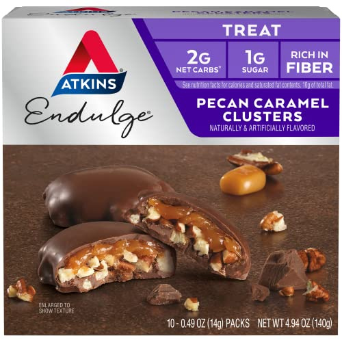 Atkins Endulge Treat, Pecan CaRAMel Custer, Keto Friendly, Pack of 10, 0.5 oz (14 g each)