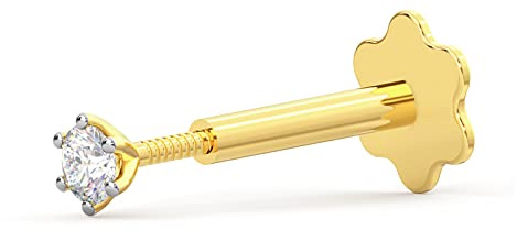 Mothers Day Gift for Mom |2.33mm–4.25mm 14K Gold Real Diamond Nose Ring Stud for Women| G-H Color, I1-I2 Clarity | 18G 19G Nose Piercing Jewelry (2.4mm Diamond 19g Yellow Gold 6-Prongs)