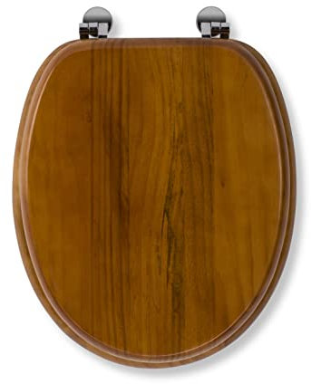 Croydex Antique Solid Pine Toilet Seat - Ergonomically Shaped for Comfort, Adjustable Hinges 110-200mm, Chrome Plated Fixings, All Fittings Included, 48x38x7cm, Easy to Install Wooden Toilet Seat