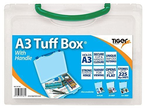 Tiger A3 Clear Tuff Box Plastic Multi Purpose Storage Carry Case (Blue Handle)