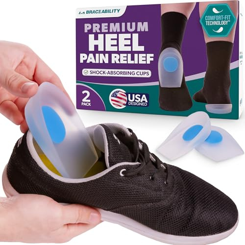 BraceAbility Heel Spur Cups | Cuscinetti per soletta per fascite plantare in silicone di grado medico, sedili plantari in gel e protezioni per inserti di scarpe (coppia - media)