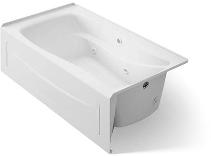 Kohler K-1124-RAW-0 Archer Alcove Whirlpool Bath Tub with Integral Tile Flange, Right-Hand Drain and Comfort Depth Design, 72-Inch X 36-Inch, White