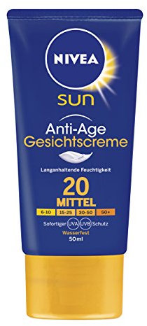 NIVEA SUN Anti-Age Sonnencreme für das Gesicht, Lichtschutzfaktor 20, 50 ml Tube
