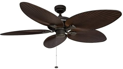Honeywell Ceiling Fans Palm Island, 52 Inch Tropical Indoor Outdoor Ceiling Fan with No Light, Pull Chain, Dual Mounting Options, 5 Palm Leaf Blades, Wet-Rated - 50207-01 (Bronze)