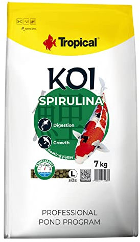 Tropical Koi SPIRULINA Pellet Size L 7kg - alimento per Pesci da laghetto di Grandi Dimensioni, Contenuto di proteine Facilmente digeribili provenienti, spirulina e dall'erba Medica Giovane.