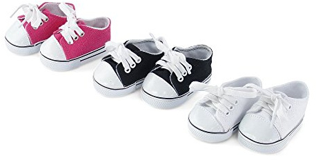 Emily Rose 18-inch Doll Canvas Sneakers 3-Pack - Pink, White & Black Tennis Shoes - 18 Doll Accessories Gift Set - Compatible with American Girl & Our Generation Dolls - USA Brand