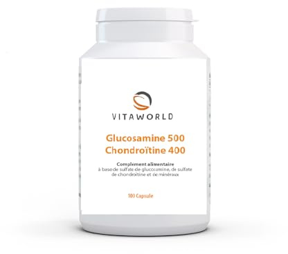 Vitworld Glucosamine 500 mg, Chondroïtine 400 mg, Glucosamine d'origine végétale, Sulfate de chondroïtine de bœuf, 100 gélules