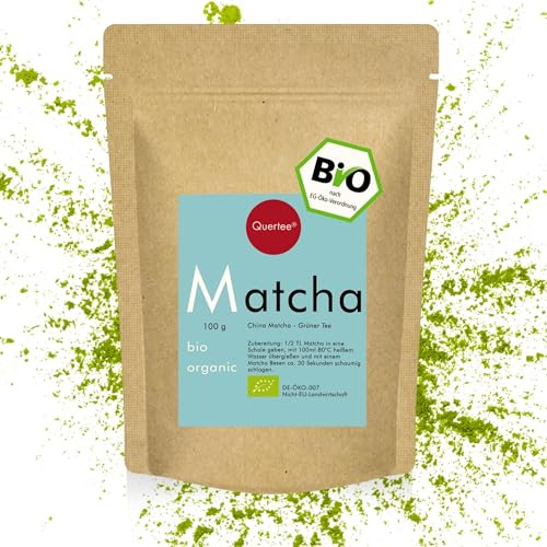 Quertee®, tè matcha in polvere, biologico, vegan, da bere così com'è o per preparare matcha latte, frullati e bevande miste, adatto anche per cucinare