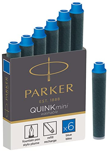 Parker Mini Fountain Pen Ink Refill Cartridges | Blue QUINK Ink | 6 Count