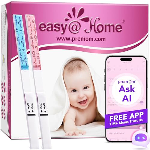 Easy@Home 50 Ovulation Test Strips and 20 Pregnancy Test Strips-Width of 5mm-Powered by Premom Ovulation Predictor iOS and Android App