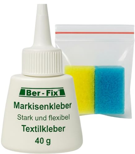 Ber-Fix® Textilkleber 40 g – Markisenkleber für Gewebe, Zelt & Plane – repariert Nähte, Risse & Säume – flexibel, transparent, wetterfest, waschbar bis 95 °C – ohne Nähen