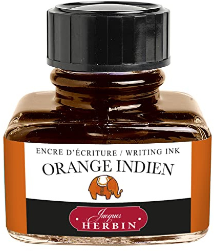 Herbin Jacques - Ref 13057T - Ink for Fountain Pens & Rollerball Pens - Orange Indien - 30ml Bottle with Integrated Pen Rest