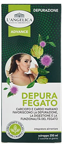 L'Angelica, Sciroppo Depura Fegato, Integratore Alimentare, Depurativo e Digestivo, Favorisce la Funzionalità del Fegato, Con Cardo Mariano e Carciofo, Vegano, Senza Glutine e Lattosio, 250ml