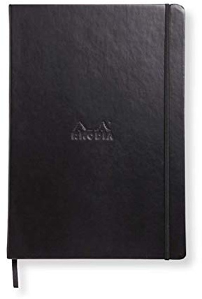 RHODIA 118369C - Cahier Rigide Webnotebook noir - A4 21 x 29,7 cm - Ligné - 192 pages - Papier Clairefontaine Ivoire 90 g/m² - Marque-Page, Fermeture Élastique - Simili Cuir - Collection Rhodiarama