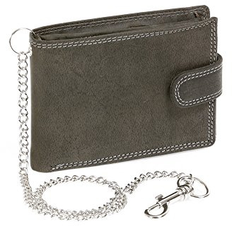 LEAS MCL Biker Cartera con la Cadena Cromo para señores Monedero para señoras con Cierre Externo Vintage-Style, Piel auténtica, Negro - ''LEAS Chain-Series''
