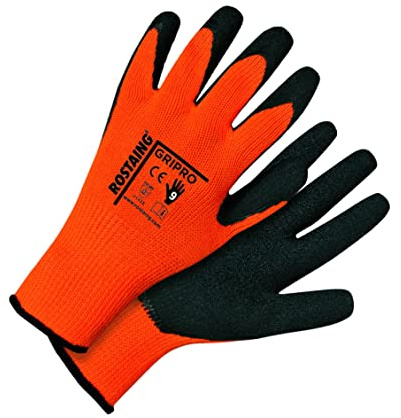 ROSTAING Gants GRIPRO - Paire de gants de Chantier pour la Construction - Pour Tous les Travaux abrasifs du BTP - Gants de Manutention adapté à la Manipulation de la Pierre - Gant Orange et Noir