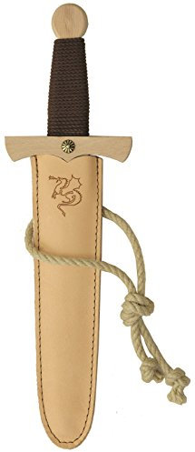 VAH - Stabiles Drachendolchset, 35cm Länge mit Drachendolch aus Buche-Echtholz und Dolch-Scheide aus Echtleder mit Brandprägung [Viele Details | Echtes Handwerk | Made in Germany]