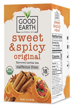 Organic Sweet & Spicy Herbal Caffeine Free Good Earth Teas 18 Tea Bag
