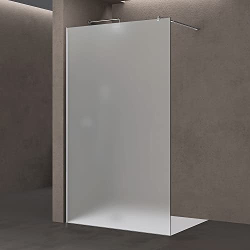 doporro Parete Doccia Walk In 100x200 cm, Box Doccia in Vetro Temperato Satinato 8 mm Anticalcare, con Barra Stabilizzatrice e Profilo Cromato – Bremen01VS