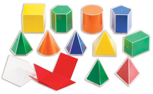 Learning Advantage edxeducation 2D3D geometriska fasta ämnen – set med 12 flerfärgade former – inkluderar 2D-nät och aktivitetsguide – tidigt matematikmanipulativ och geometri för barn