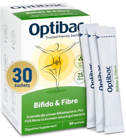 Optibac Probiotics Bifido & Fibre - Vegan Probiotic & FOS Fibre Supplement to Maintain Regularity - 25 Billion Bacterial Cultures - Most Trusted & Recommended Brand - 30 Sachets