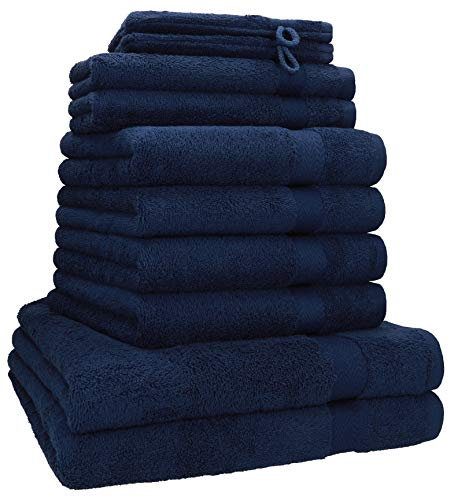 Betz Premium Handtuch-Set 10-teilig – 100% Baumwolle – Oeko-TEX® Zertifiziert – saugfähig&weich – 470g/m² – Duschtücher, Handtücher, Gästetücher & Waschhandschuhe Farbe dunkelblau