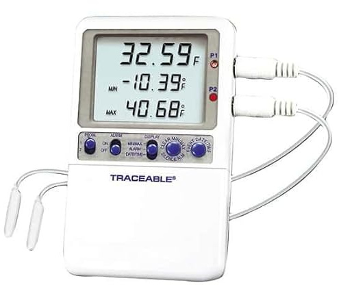 Traceable Calibrated Digital Fridge Thermometer/Freezer Thermometer with 2 Bullet Probes, –58 to 158 Fahrenheit, 0.01 Resolution, Accuracy of 0.3 Degree Celsius