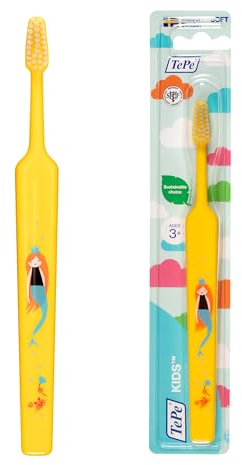 Brosse à dents TePe Kids Souple, Couleurs assorties, 1pc,brosse à dents pour enfants, brins souples pour un nettoyage efficace et en douceur de la plaque dentaire