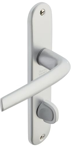 Vachette Set de Poignée de Porte sur Grande Plaque MONDIAL - Version Condamnation Porte de Salle de Bain/WC, Entraxe 165 mm - Pose Facile - en Zamak Résistant - Finition Argent - Garantie 10 Ans