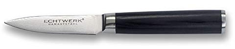 ECHTWERK Spelucchino di Damasco, coltello per verdure/frutta, piccolo coltello da cucina/coltello multiuso, acciaio damasco, manico in legno di Pakka, lama a lama liscia, lama di circa 8,5 cm