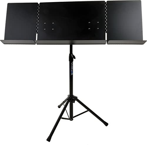 QUIK LOK - MS320 Atril Profesional de Orquesta Plegable de 3 Páginas, Soporte de Acero con Base de Trípode de Aleación de Zinc, Altura Ajustable de 75 a 129 cm