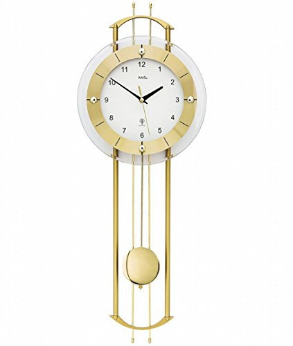 AMS 5257 Wanduhr - mit Funkpendelwerk, Elegante Funkpendeluhr, Uhr mit Pendel, Funkwanduhr mit arabischen Ziffern, Facettiertes Mineralglas, Pendeluhr für Wohnzimmer & Büro, Maße: 68 x 24 x 7 cm