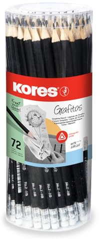 Kores - Grafitos: HB-Bleistifte für Kinder und Erwachsene mit weicher Mine und Radierspitze, dreieckige Form, Schul- und Bürobedarf zum Schreiben, Zeichnen und Skizzieren, 1 Stück (72er Pack)