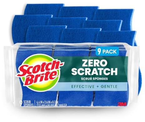 Scotch-Brite Zero Scratch Scrub Sponge, 9 Kitchen Sponges for Cleaning Around the Home, Bathroom & More, Effective + Gentle Dish Scrubber, Best for Nonstick Pots and Pans, Safe on Most Surfaces