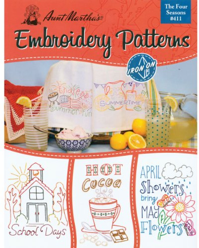 Aunt Martha's 411 Four Seasons Embroidery Transfer Pattern Book Kit, White