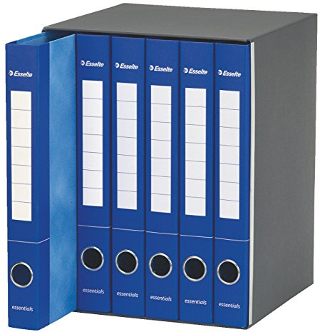 Esselte ESSENTIALS, 6 Raccoglitori 2 anelli tondi con etichetta, Raccogli documenti A4 con lembo di chiusura aggiuntivo, Foro di presa, 25 x 33 cm, Dorso 4 cm, Blu, 391965050
