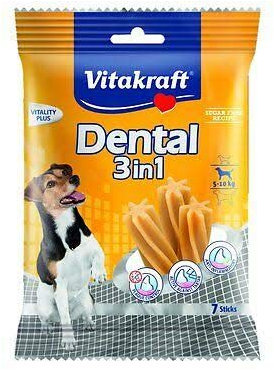 Vitakraft Dental 3in1 - Zahnpflege-Snack für Hunde von 5-10 kg - 12x 7 Sticks