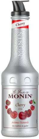 MONIN Purée de fruits de cerises 1 litre pour cocktails, smoothies et mocktails. Convient aux végétaliens, sans allergènes, saveurs et colorants 100% naturels. Purée de cerises et sirop de sucre