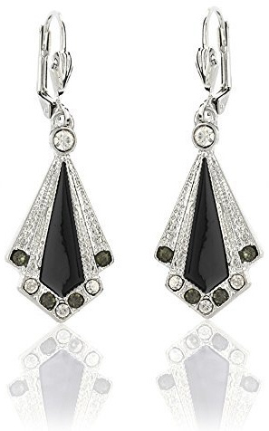 Lovett & Co Art Deco Black Long Drop Earrings for Women – Elegant 1920s Vintage Crystal Earrings with Hand Painted Enamel Detail, Nickel Free Jewellery, Perfect Earring for Weddings & Parties