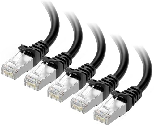 Cable Matters 10Gbps 5-Pack Snagless Shielded Cat 6A Cable, 14ft, Black