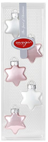 Magic 5 STK. Sterne Glas 4cm Christbaumschmuck Weihnachtsschmuck Baumschmuck Set Christbaumkugeln, Farbe: Noble Rose (hell rosa porzelanweiß)