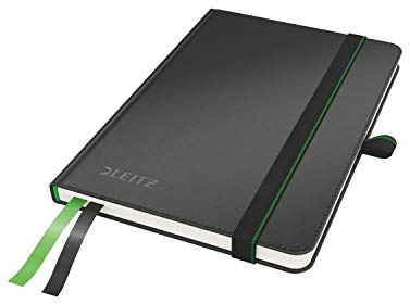 Leitz Complete Qualitäts-Notizbuch A6 kariert, 160 Seiten, 80 Blatt, Hardcover mit hochwertigem Einband, 100 g/m² Papier FSC zertifiziert, Verschluss, Lesezeichen, Stiftschlaufe, Schwarz, 44790095